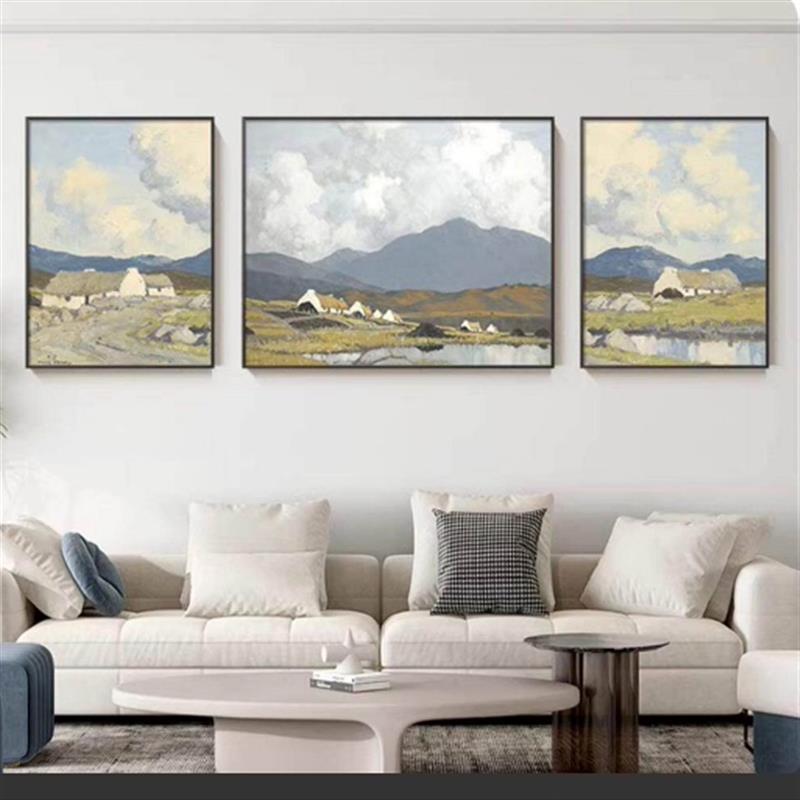 北欧客厅挂画风景山水画抽象简约现代沙发背景墙装饰画三联幅壁画