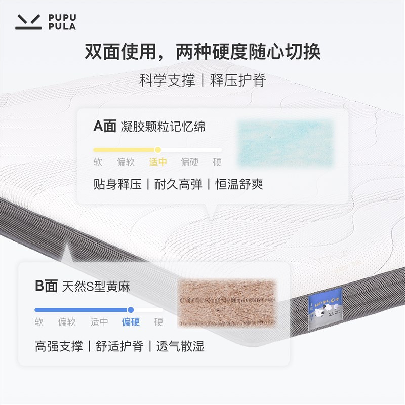 PUPUPULA床垫3D天然黄麻记忆棉双面透气抗菌无甲醛地板床儿童床