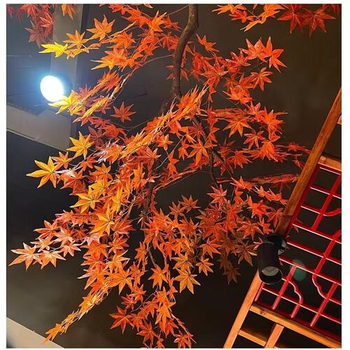 仿真假红枫树枝树叶绿枫树饭店火锅奶茶店铺橱窗吊顶装饰挂壁布置
