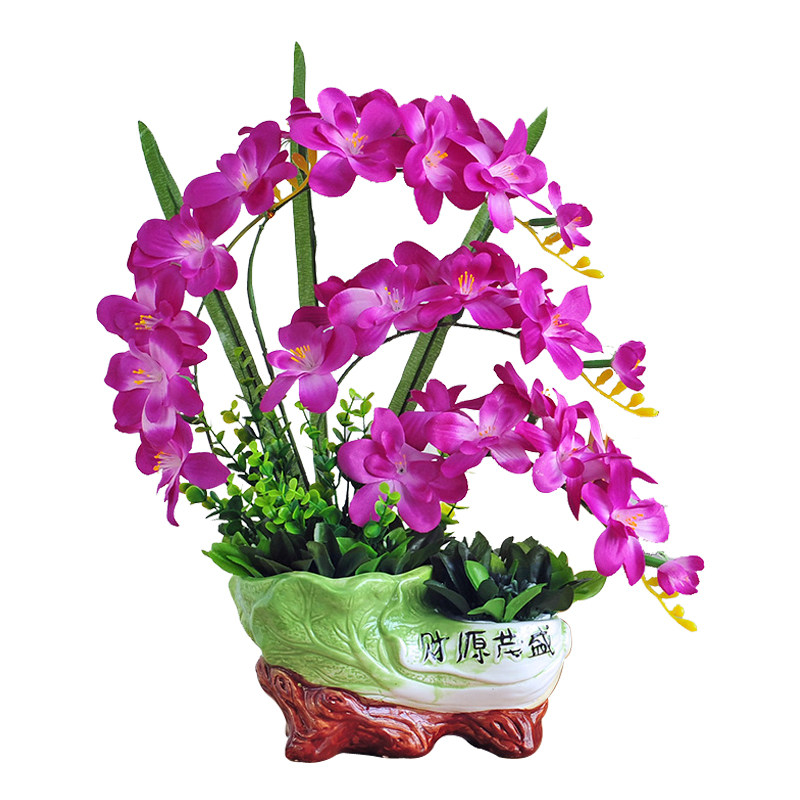 蝴蝶兰仿真花套装兰花假花盆景摆设室内客厅办公室装饰品盆栽摆件
