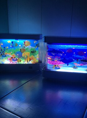 Led亚亚鱼缸仿真鱼缸造景迷你水族馆景观ins风梦核装饰灯台灯