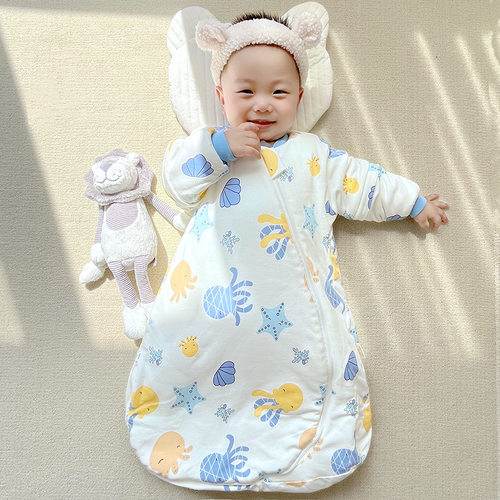 新生婴儿睡袋秋冬厚款恒温初生儿童一体式防踢被子宝宝防惊跳襁褓