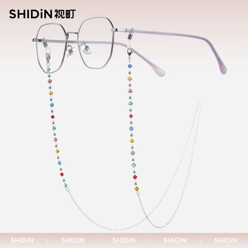 视町眼镜挂绳彩色串珠金属链