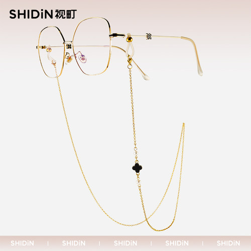 视町眼镜链单边珍珠四叶草挂脖