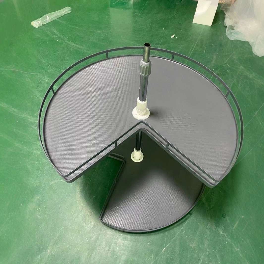 橱柜转角转270度转盘篮地柜拐角拉篮旋转篮置物圆形收纳盘轻奢