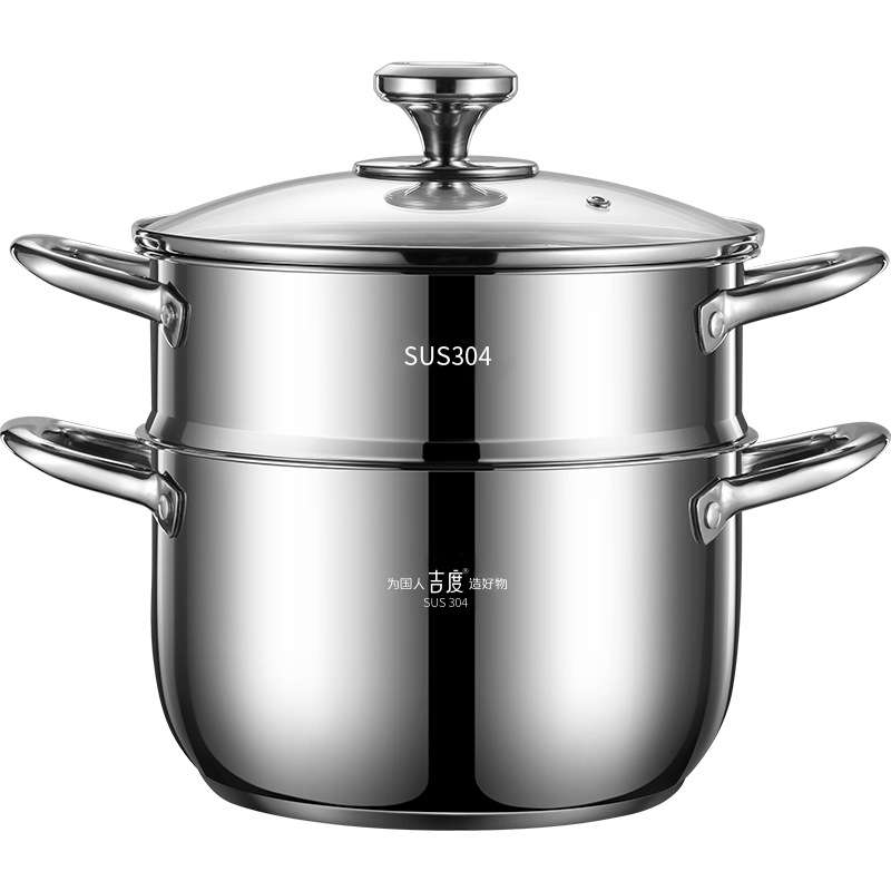 2F304小蒸锅家用304不锈钢加厚双层3层小型蒸笼汤锅电磁炉两用