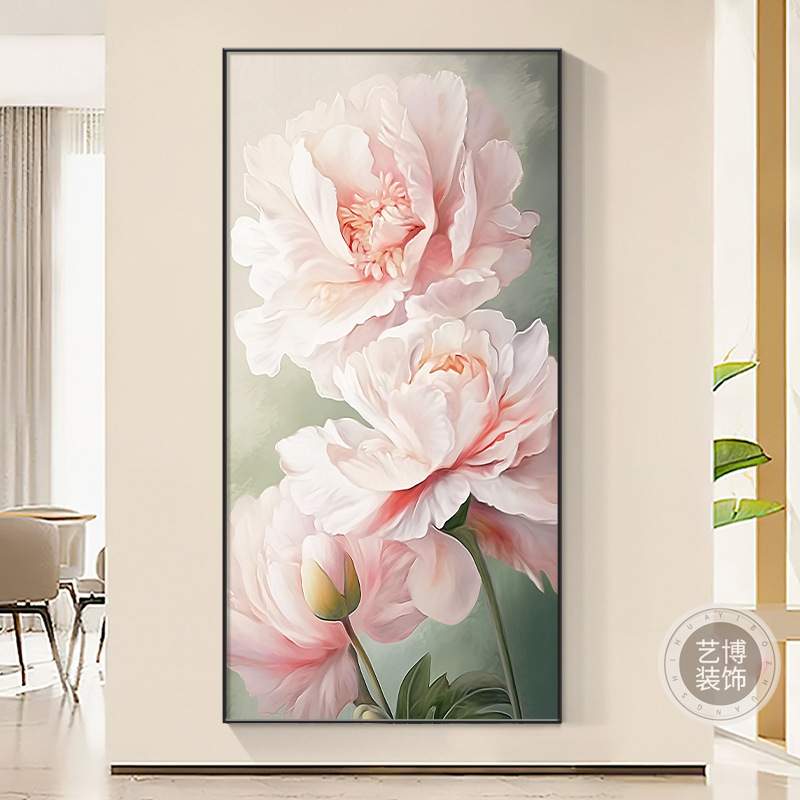 花开富贵牡丹挂画入户玄关装饰画花卉现代简约大气客厅走廊墙壁画图片
