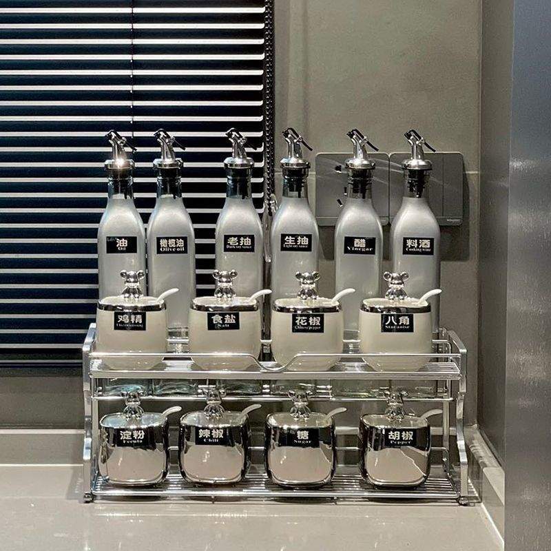 L轻奢银色陶瓷调料盒组合套装厨房家用调味罐调料瓶酱油瓶全套