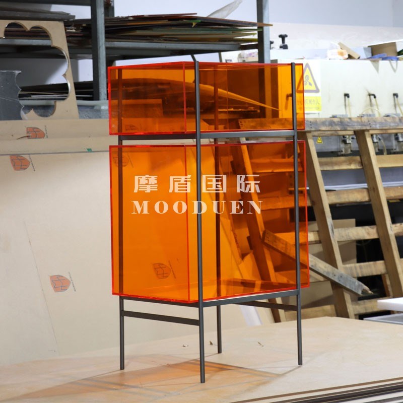 简约现代亚克力置物架不锈钢开放式收纳柜客厅家用双W层落地展示