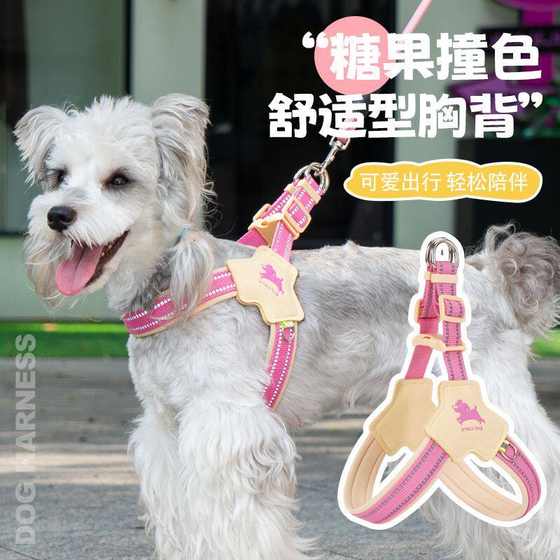 新款狗狗牵引绳y型胸背带背心式宠物遛狗绳中小型犬比熊柯基脖圈