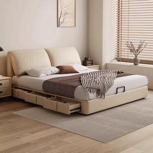 现代简约大象耳朵床主卧1.8米皮艺床轻奢收纳储物真皮床1.5双人床