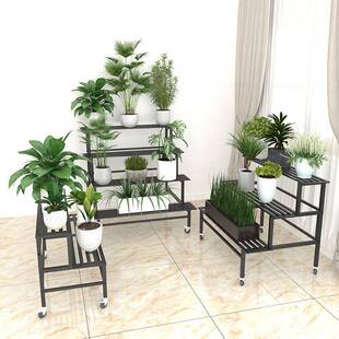 客厅花架阳台阶梯落地式可移动双层铁艺花架子室内花盆架