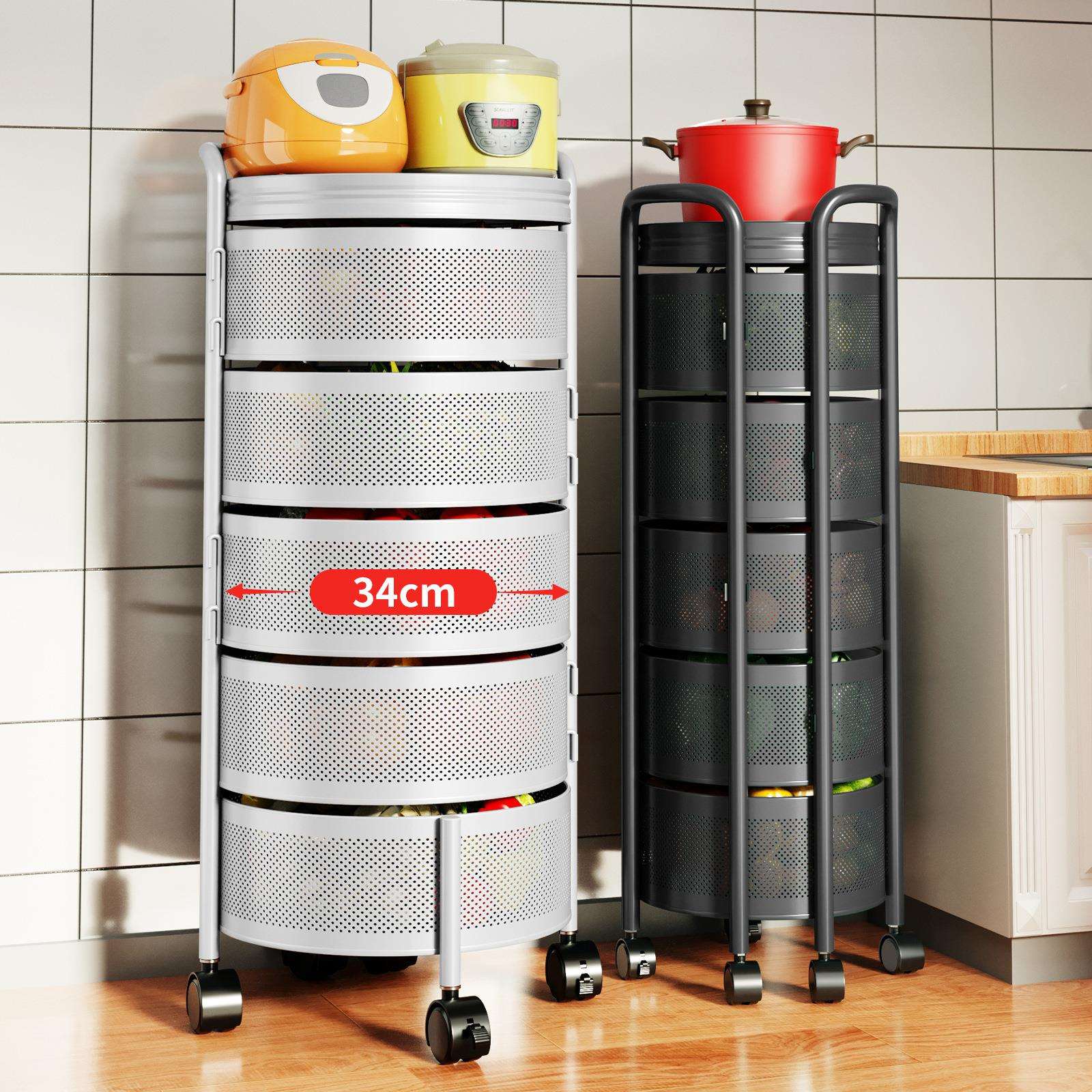 360度旋转蔬菜置物架厨房落地多层多功能圆形 专用放菜篮子收纳架