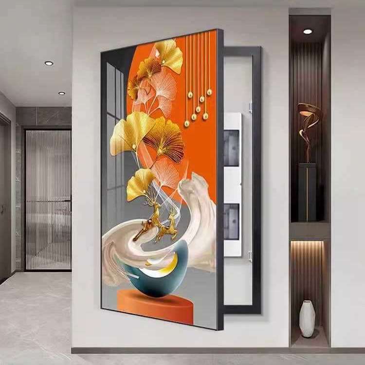 大尺寸电表箱装饰画免打孔轻奢玄关画别墅遮挡总开关电闸竖版挂画图片