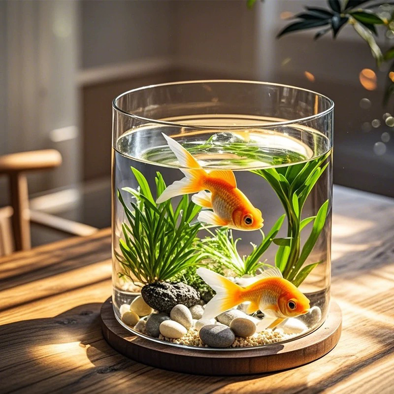 玻璃鱼缸圆柱形桌面小型