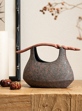 侘寂风复古手提篮摆件样板间民宿