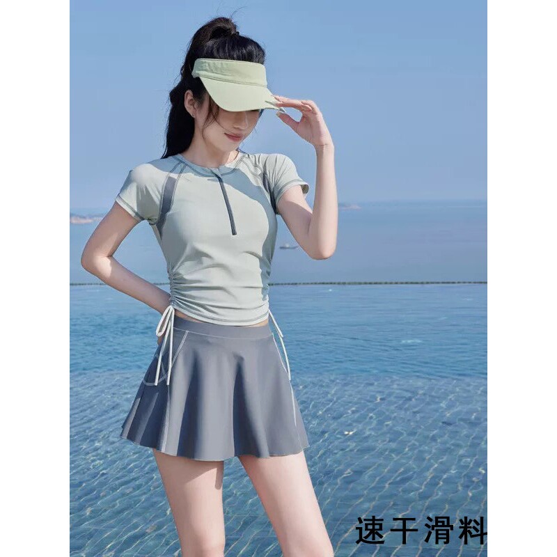 新款游泳衣女款成人分体高腰裙式保守遮肚显瘦胖妹妹大码遮肉泳装