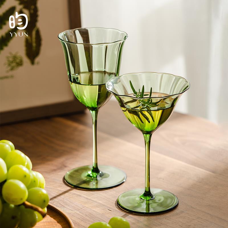YYUN/昀 覆古绿红酒杯玻璃高脚杯香槟杯子礼盒鸡尾酒杯马提尼杯