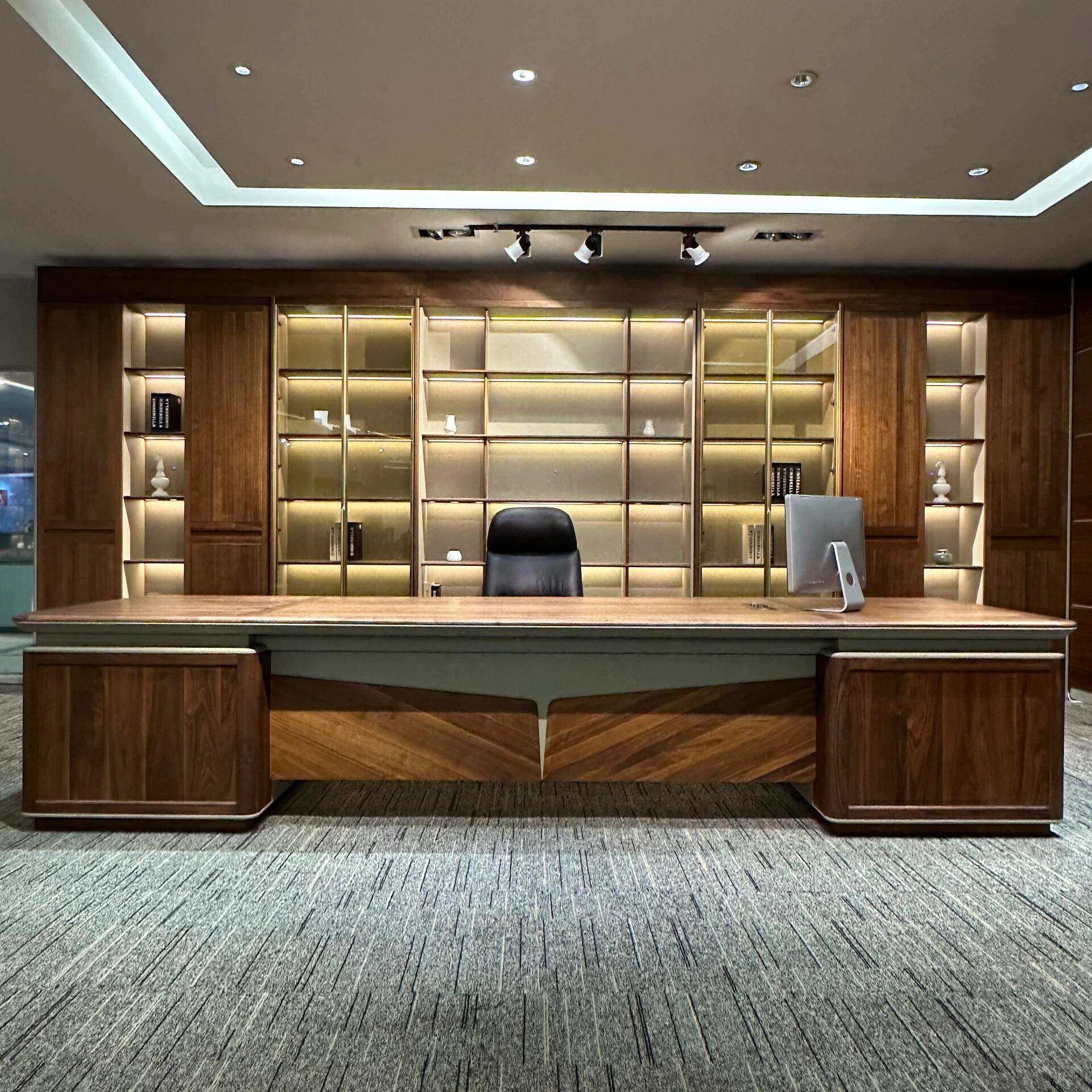 新中式实木办公桌老板桌简约现代大班台总裁桌椅组合北美黑胡桃木