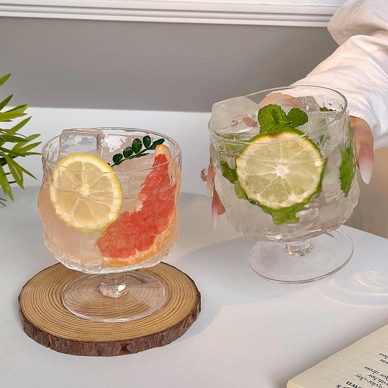ins风树纹高脚玻璃杯夏天家用鸡尾酒杯果汁冷饮料柠檬气泡水杯子