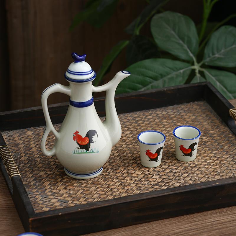 陶瓷公鸡白酒杯白酒壶复古一口杯家用小酒杯酒盅酒具餐馆半斤酒壶