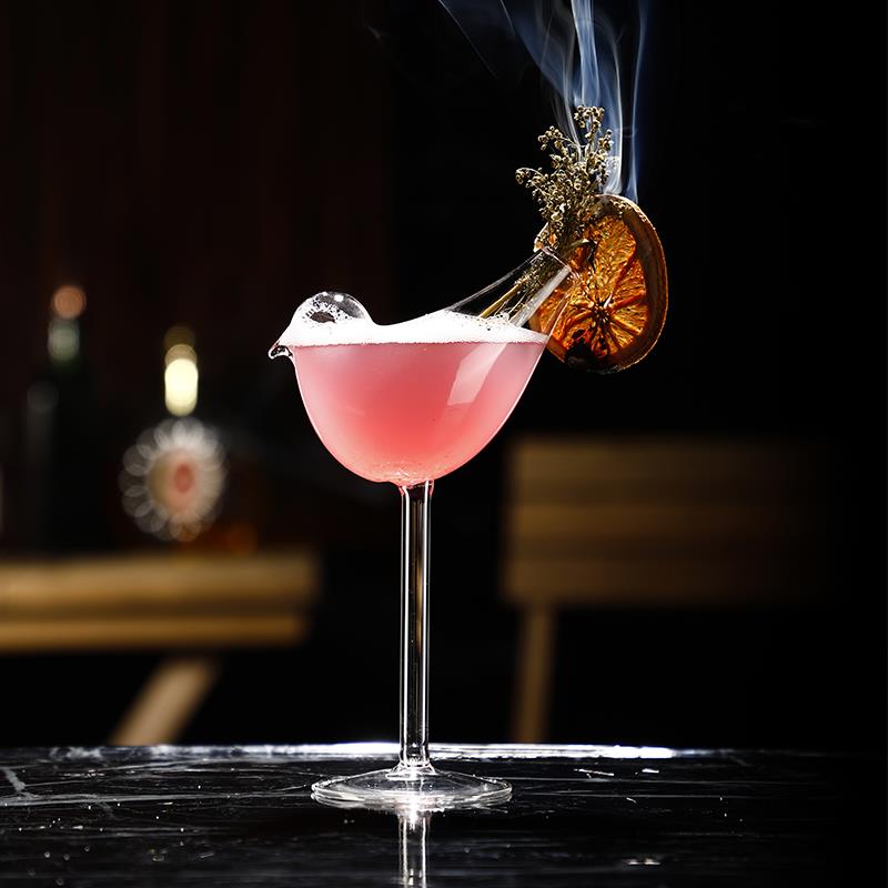创意网红小鸟玻璃杯小鸟酒杯鸡尾酒杯烟熏分子酒杯高脚杯小鸟杯子