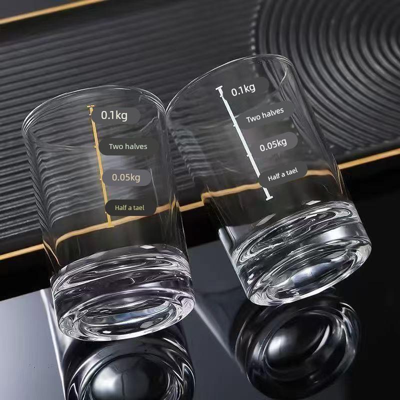 【6祇装】二两白酒杯带刻度描金家用钢化玻璃酒具套装2两烈酒杯子