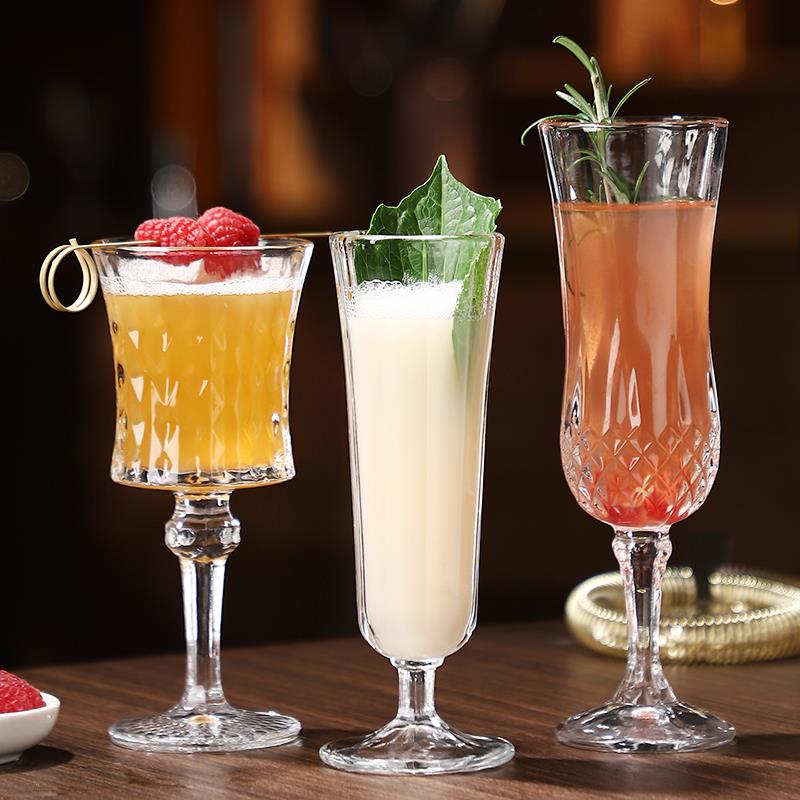 覆古浮雕玻璃杯创意鸡尾酒杯高脚杯香槟杯饮料果汁杯微醺调酒杯子
