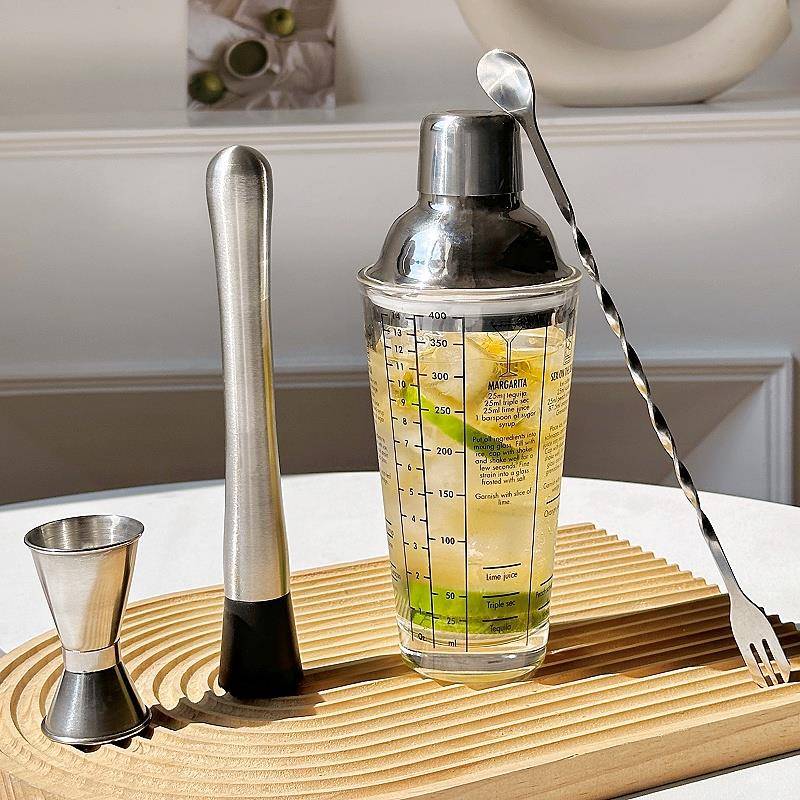 玻璃雪克杯制作鸡尾酒手打柠檬茶杯捣汁工具手摇不锈钢调酒器套装