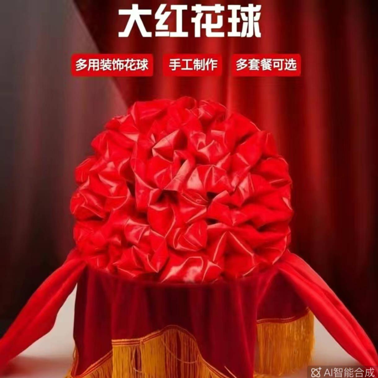 开业剪彩花球大红花球剪彩花球套装开张剪彩用品花球套装彩带红花