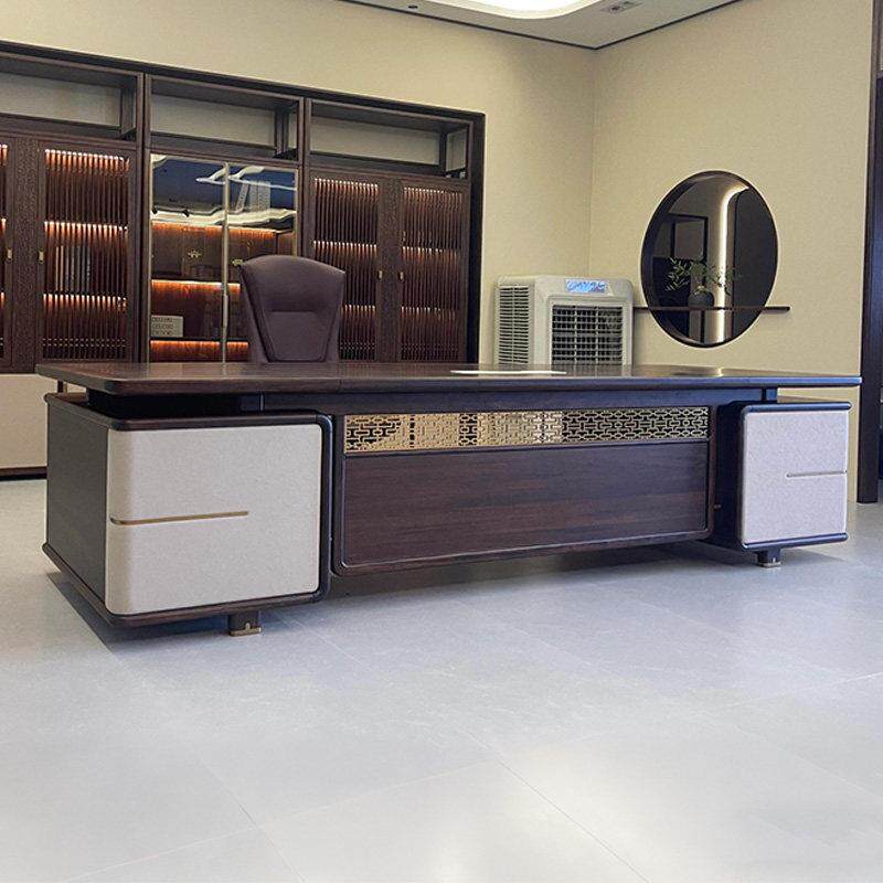 新中式实木老板桌中古风总裁办公桌2025新款高端董事长总裁大班台