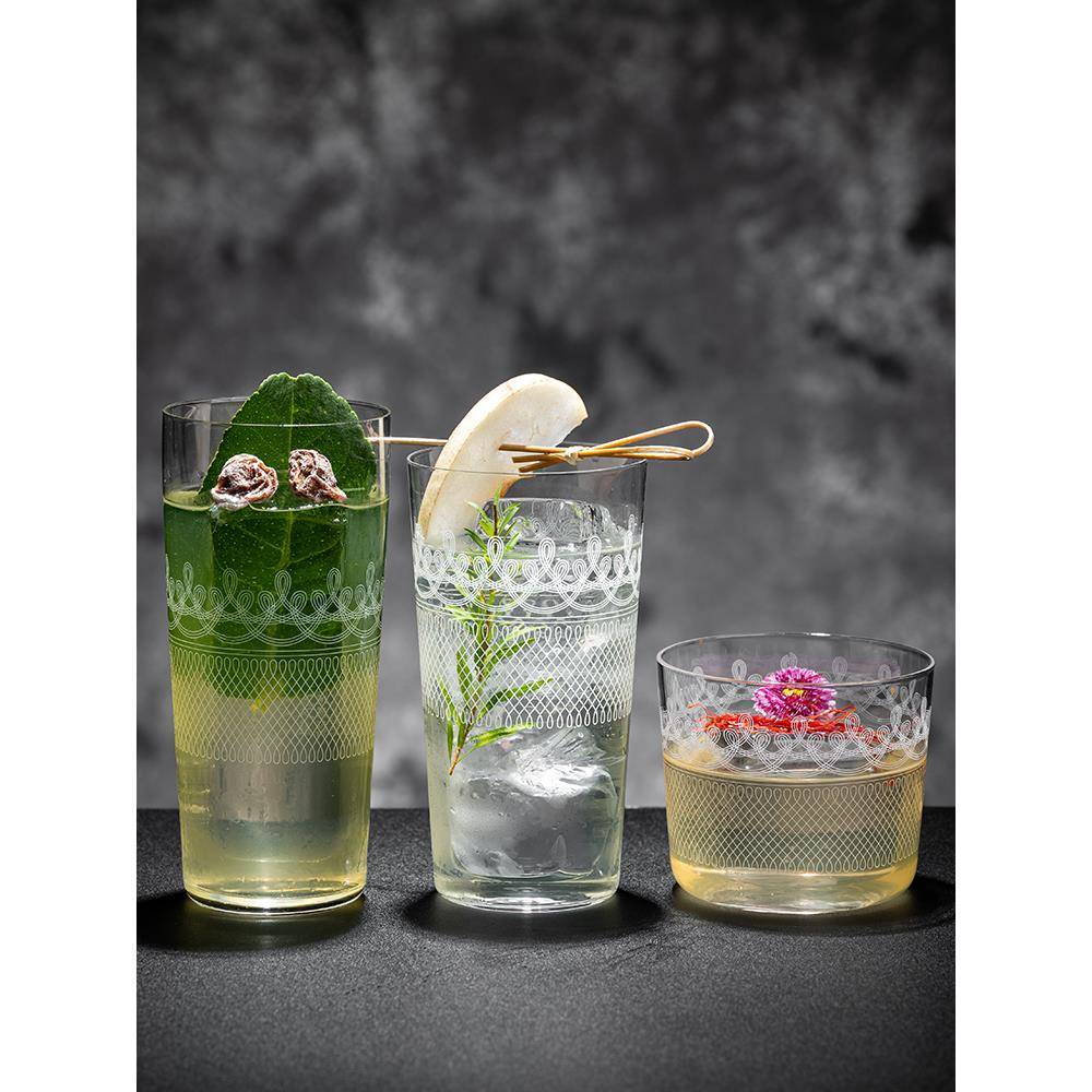 日式薄款烤花柯林杯长饮鸡尾酒杯水割威士忌杯斜身嗨棒杯气泡水杯