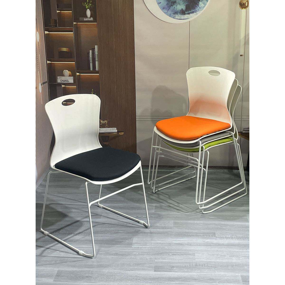 会议培训椅可叠落弓形无扶手简约座椅洽谈会议室会客靠背办公椅子