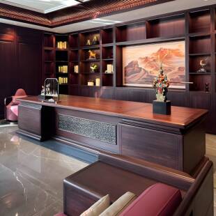 新中式办公桌老板桌背景柜组合乌金木实木大班台高档董事长室家具