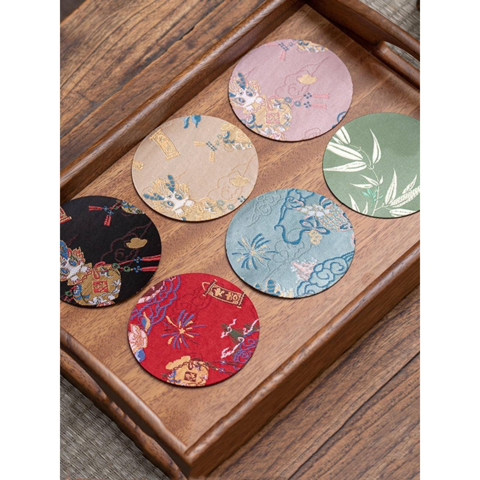 祥云沙花草垫防水双面中式布艺家用壶保温垫碟茶隔断茶道用品