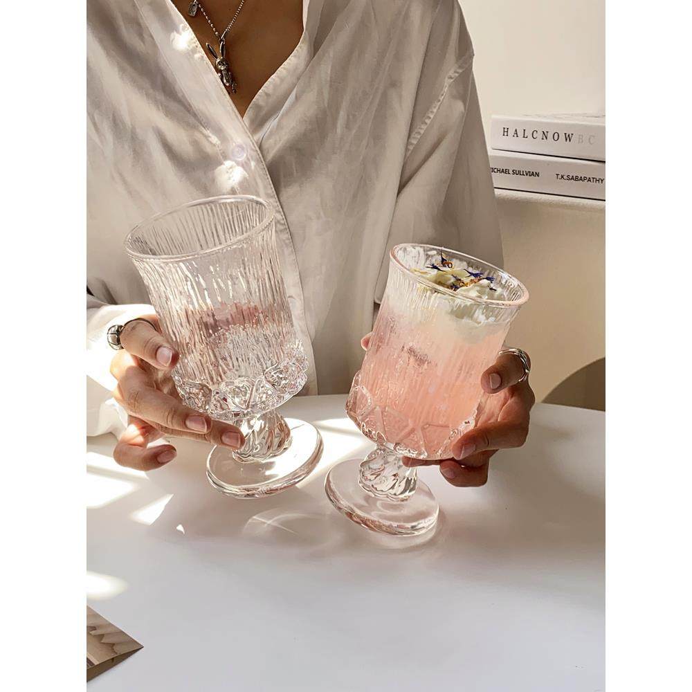 北欧风宫廷高脚杯小众设计玻璃杯红酒杯果酒杯威士忌酒杯果汁杯子