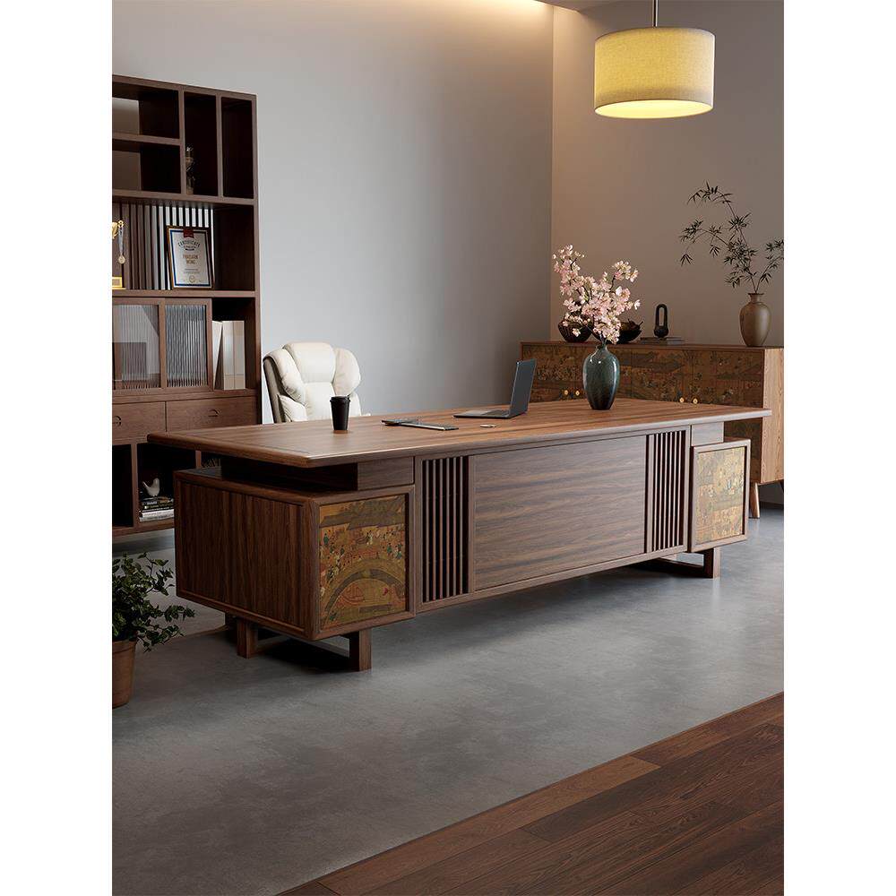 新中式全实木大板办公桌椅组合宋代美学大班台老板桌高端2025新款