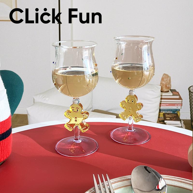 ClickFun可爱节日氛围姜饼人杯子人工吹制玻璃杯高脚红酒杯香槟杯