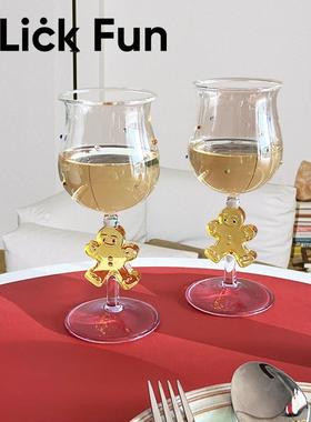 ClickFun可爱节日氛围姜饼人杯子人工吹制玻璃杯高脚红酒杯香槟杯