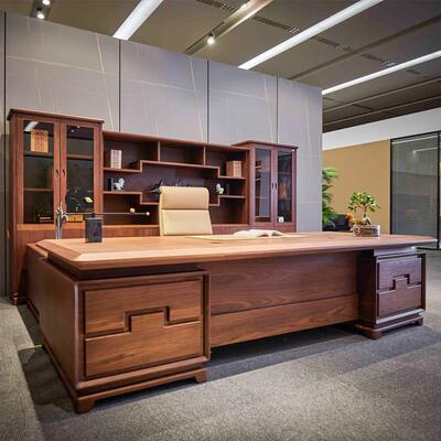 新中式实木老板桌椅简约现代总裁办公桌北美黑胡桃木董事长大班台