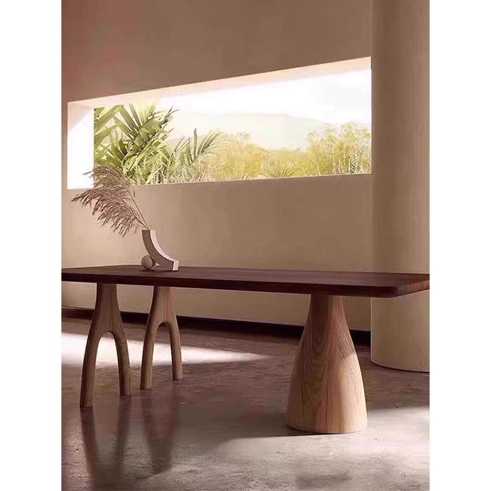 中古风实木会议桌设计师办公桌电脑桌原木书桌工作台侘寂餐桌茶桌