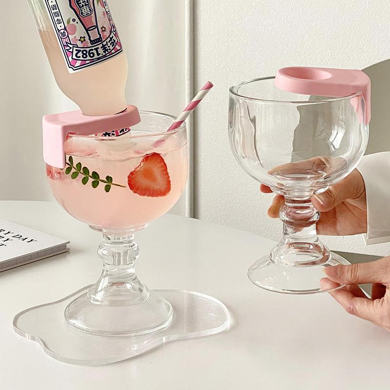 高脚卡扣杯家用夏季创意个性玻璃鸡尾酒气泡水杯果汁冷饮料啤酒杯