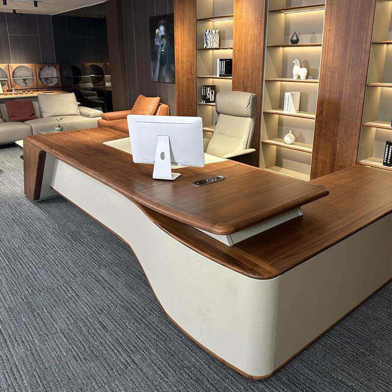 新中式实木办公桌老板桌北美黑胡桃木轻奢高级感董事长大班台