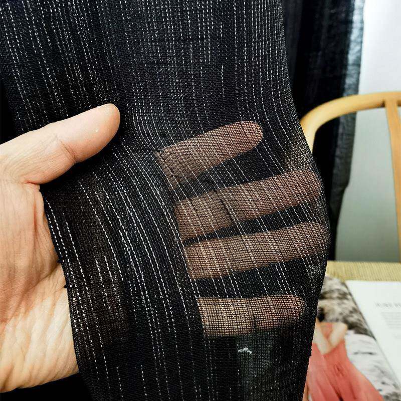 黑色遮阳窗帘纯色棉麻蕾丝装饰阳台遮阳客厅亮丝纱窗帘