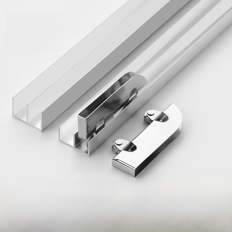 5-8mm压克力滑动门玻璃轨道双轨展示柜山槽双滑轮导轨