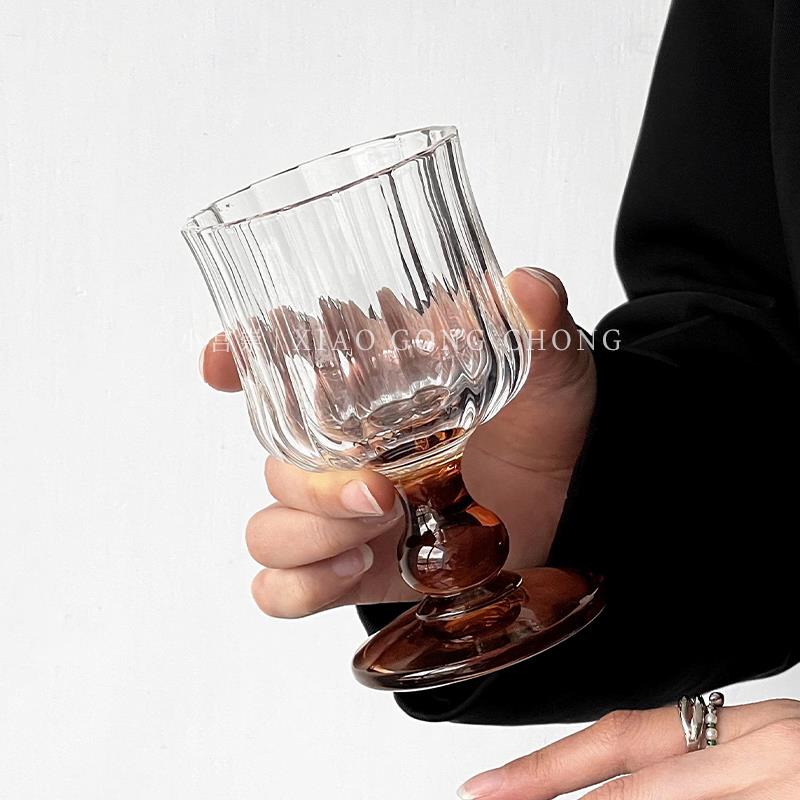 小众设计感氛围感中古酒杯玻璃杯家用法式高脚杯香槟杯葡萄酒杯子