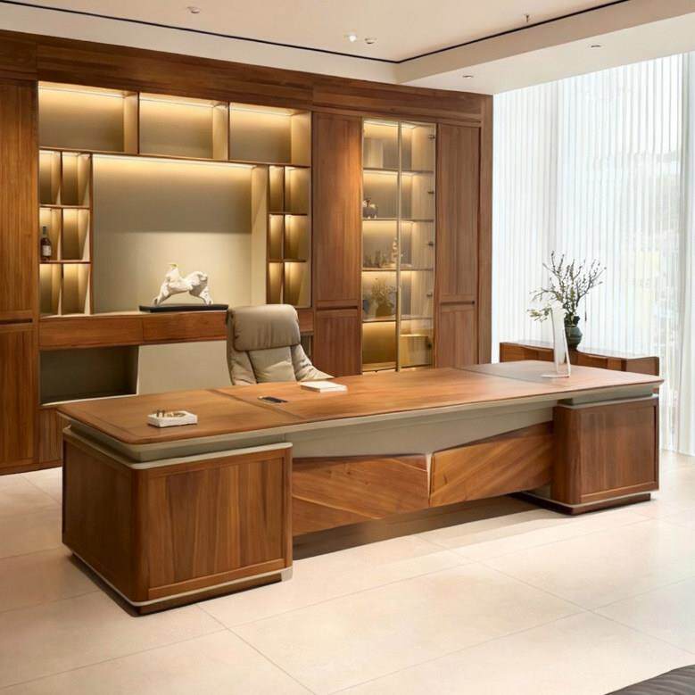 新中式办公桌现代简约实木董事长大班台老板总裁桌办公室高端家具