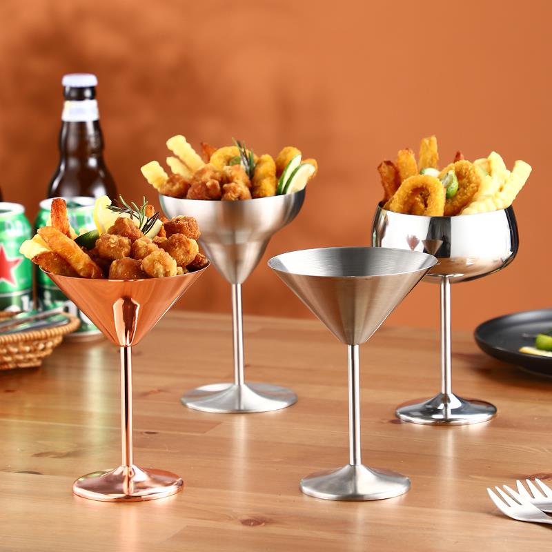 ins风不锈钢高脚杯创意餐厅小吃碟干果杯炸鸡马天尼杯玛格丽特杯