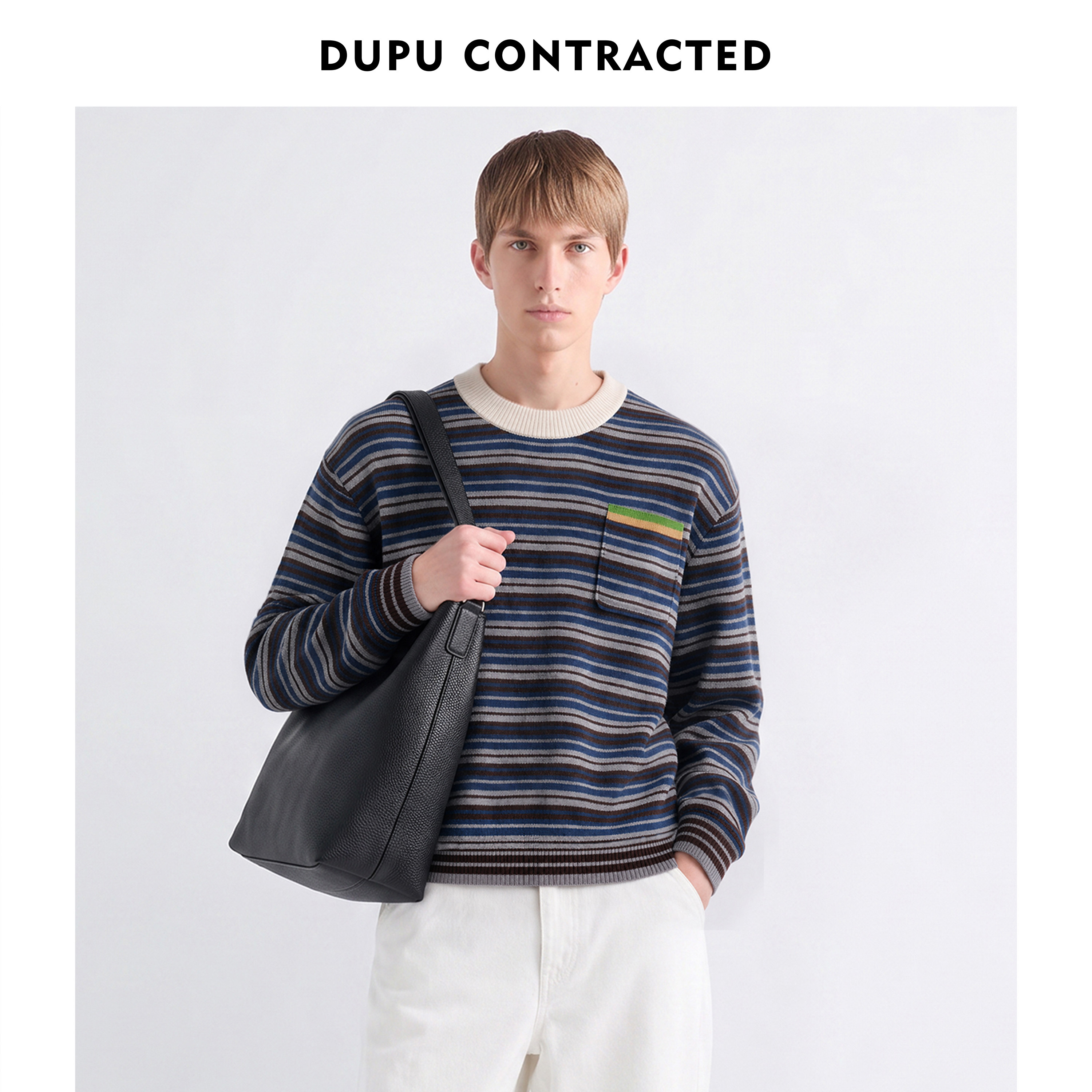DUPU CONTRACTED｜12针多色横条纹针织薄款毛衣 - 实物图