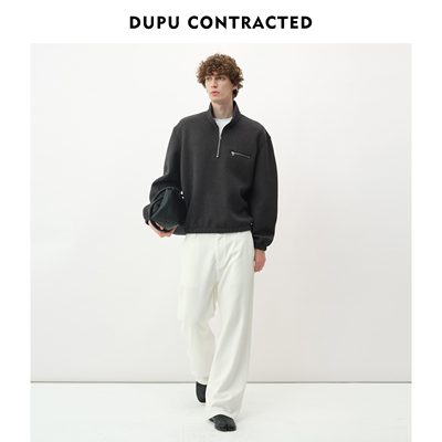 DUPU杜朴 洗水定型半拉链立领卫衣 口袋装饰松紧套头卫衣